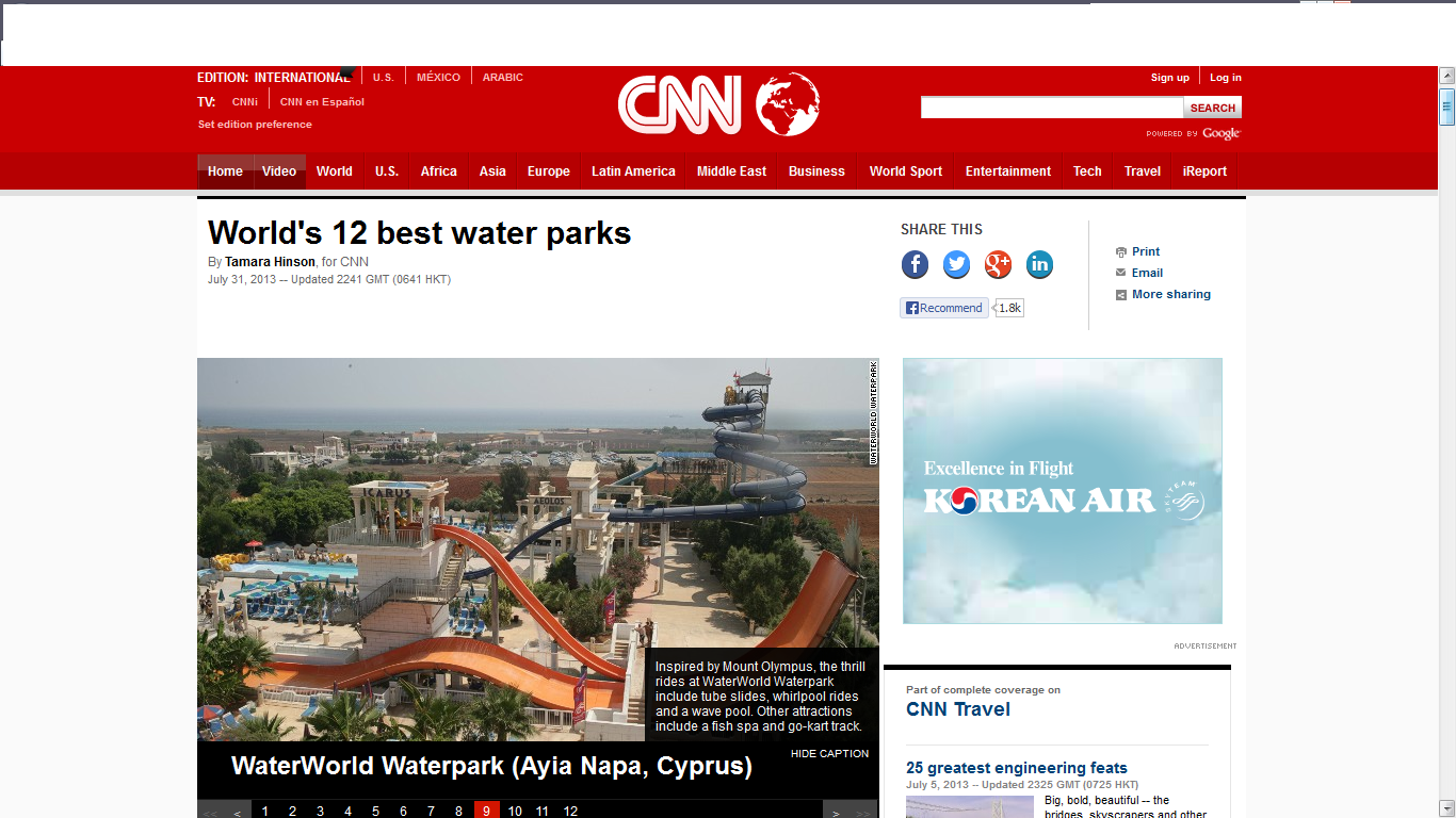 CNN Article WaterWorld WaterPark Ayia Napa