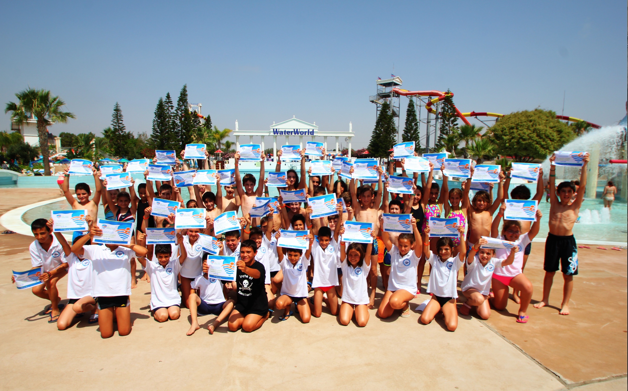 World Largest Swimming lesson at WaterWorld WaterPark Ayia Napa